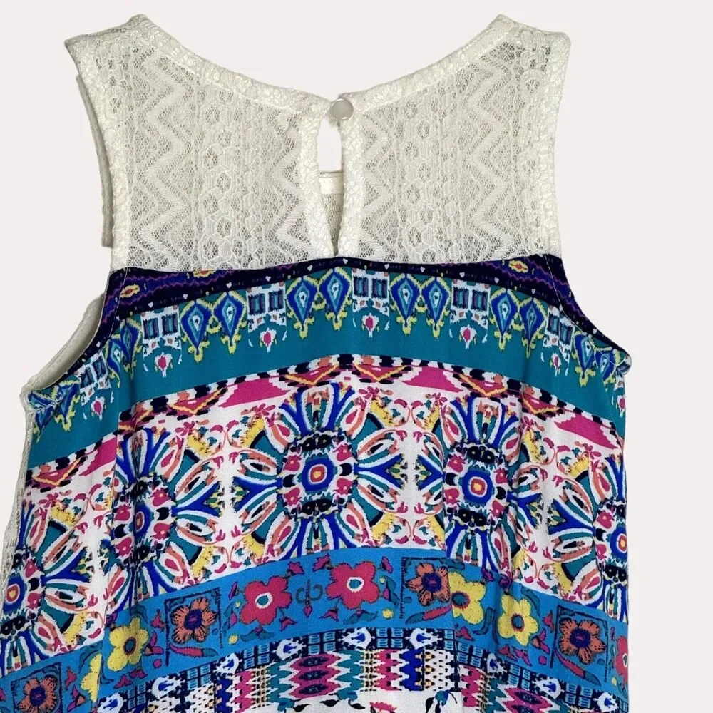 Zunie Girls Lace Trim Swing Dress A Line Floral Geometric 5